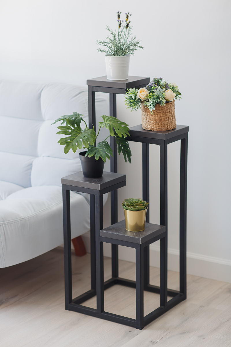 Цветочница LoftFlowers напольная 40х40х100,5 см, цвет ателье темный /черные ножки