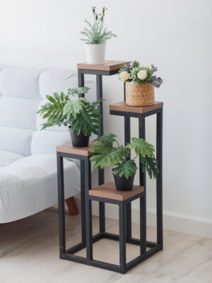 Цветочница напольная LoftFlowers 40х40х100,5 см, цвет дуб табачный /черные ножки