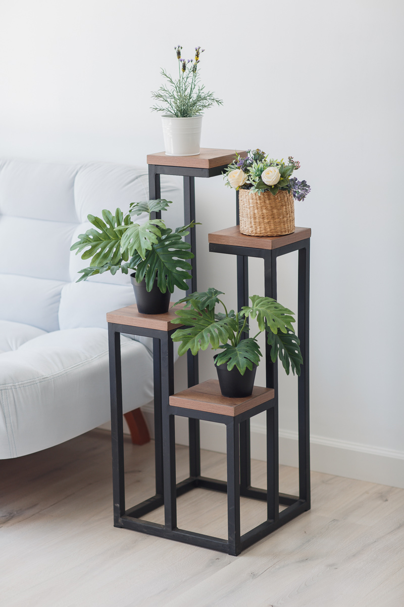 Цветочница напольная LoftFlowers 40х40х100,5 см, цвет дуб табачный /черные ножки