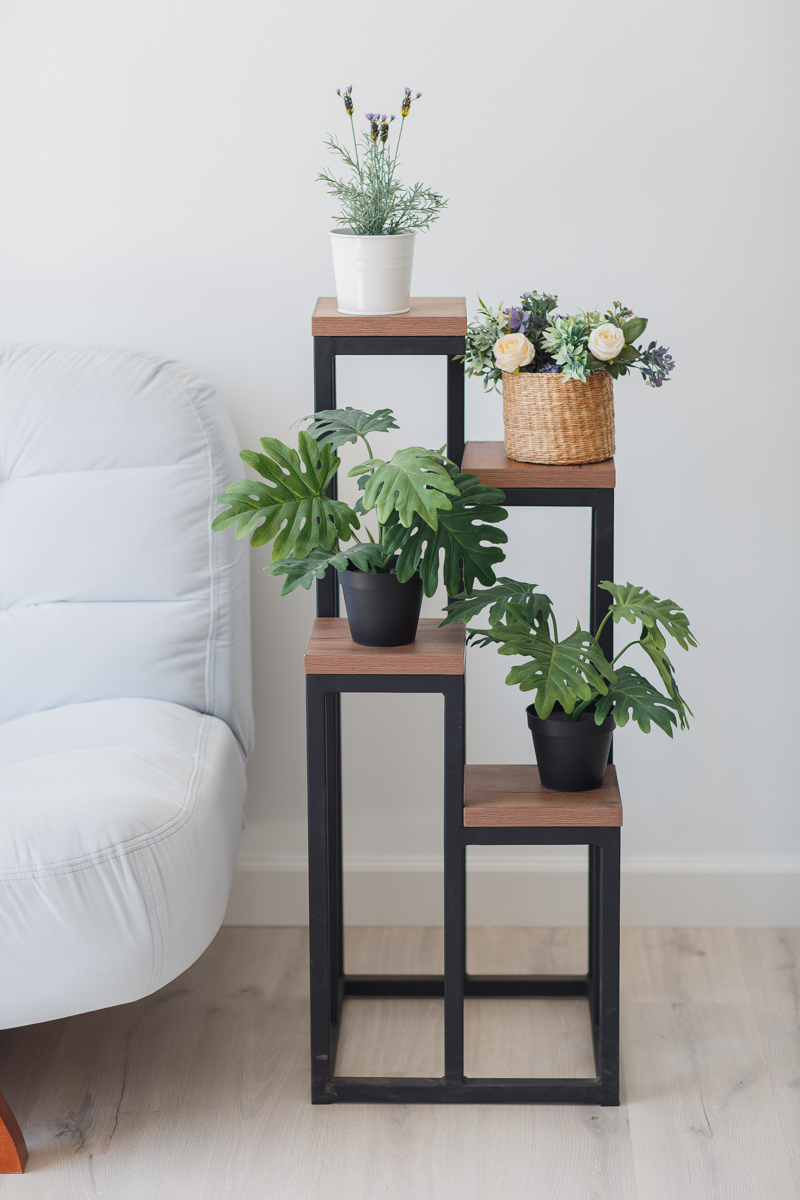 Цветочница напольная LoftFlowers 40х40х100,5 см, цвет дуб табачный /черные ножки
