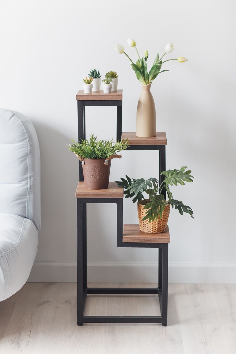 Цветочница 4 Flowers Loft 40х40х100 см, цвет дуб табачный/черный