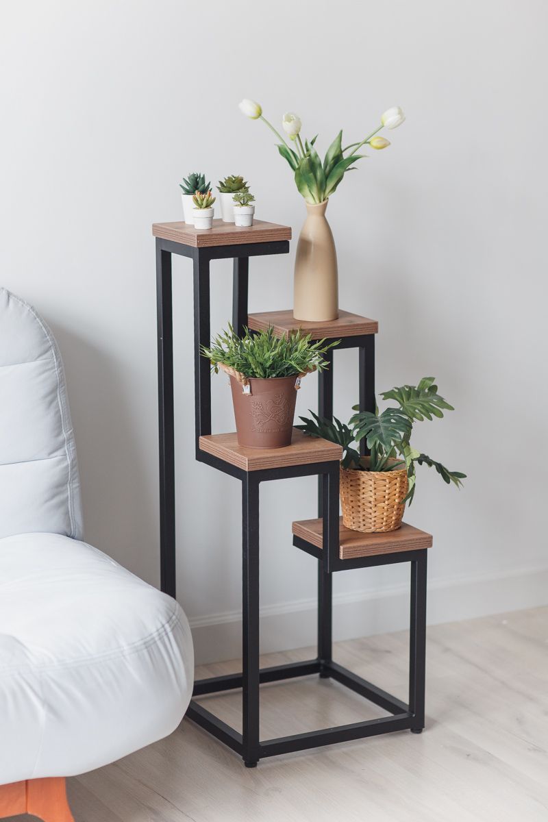 Цветочница 4 Flowers Loft 40х40х100 см, цвет дуб табачный/черный