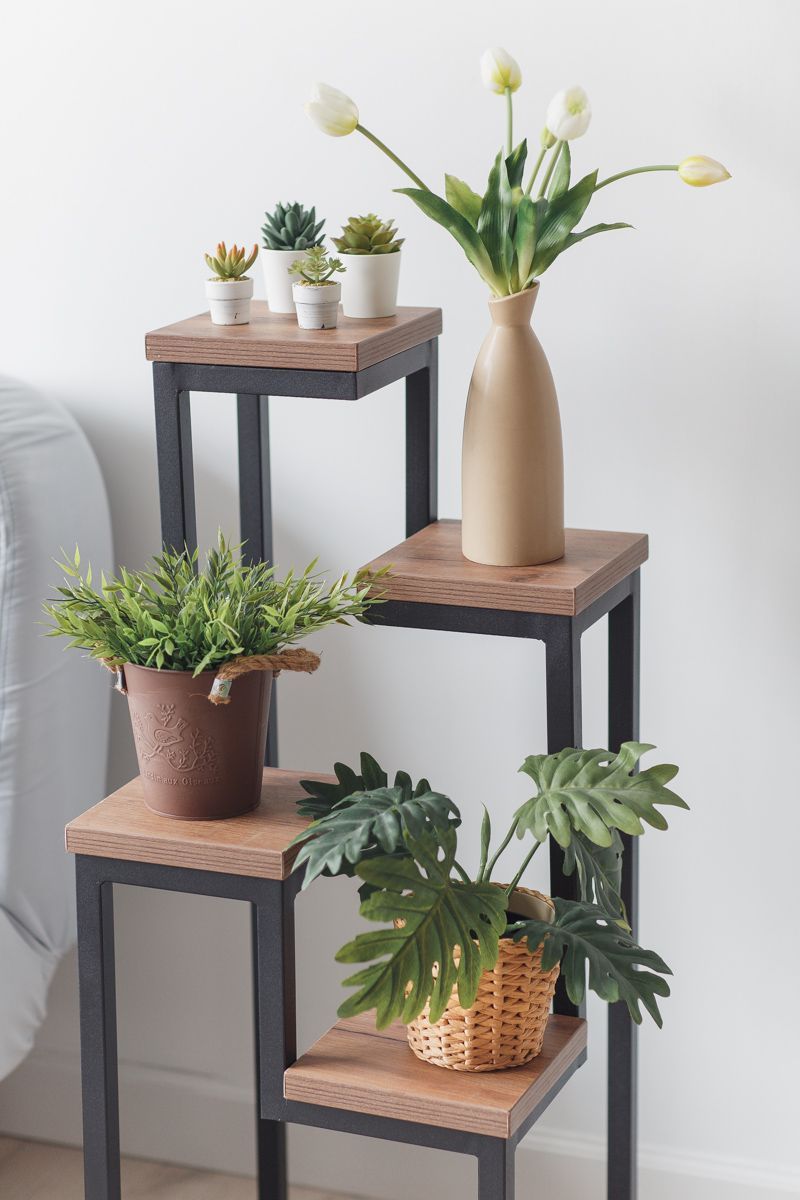 Цветочница 4 Flowers Loft 40х40х100 см, цвет дуб табачный/черный
