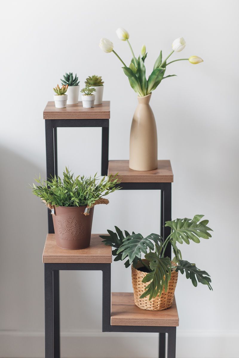 Цветочница 4 Flowers Loft 40х40х100 см, цвет дуб табачный/черный