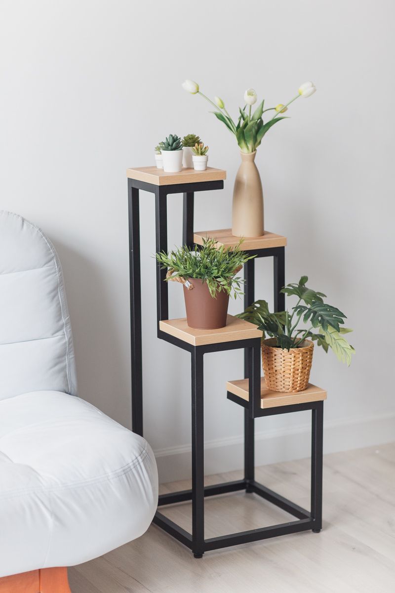 Цветочница 4 Flowers Loft 40х40х100 см, цвет дуб золотой/черный